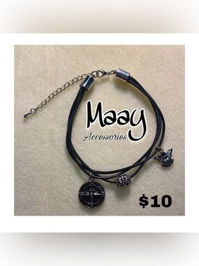 Maay Accessories Black Multi-Strand Charm Bracelet with Compass & Bird
